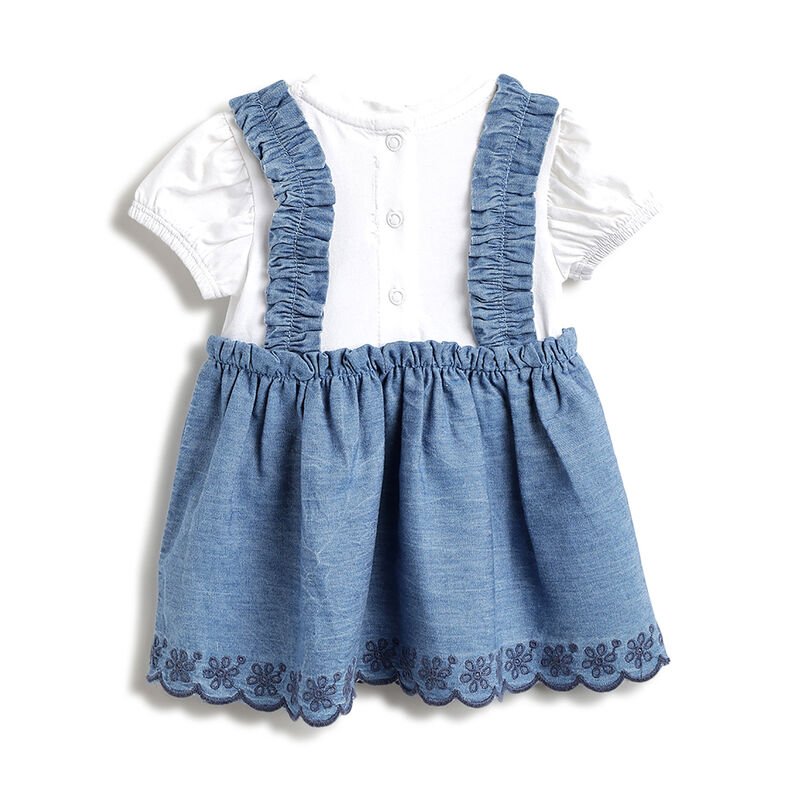 Girls Medium Blue Embroidered Short Sleeve Dress image number 1